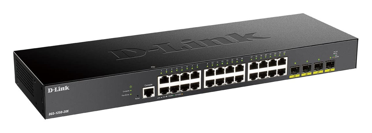 D-Link DGS-1250-28X/E - Switch 28 Puertos Gigabit Gestionable Layer 2/3 (24x Base-T Puertos, 4X 10G SFP+) - Solo Cable de alimentación de la UE
