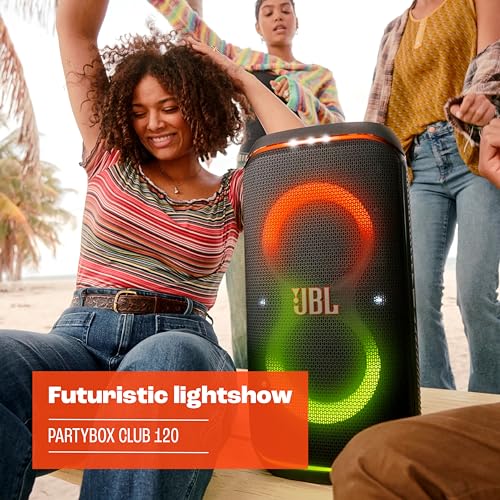 JBL Partybox Club 120, Altavoz portátil para fiestas, con asa plegable ergonómica, Bluetooth, espectáculo de luces, resistente a salpicaduras (IPX4), hasta 12h de reproducción, negro