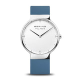 BERING 15540-700 Reloj de cuarzo para hombre con caja de acero inoxidable plateado de 40 mm y esfera blanca, correa de silicona, cristal de zafiro y resistencia al agua de 5 ATM