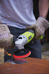 RYOBI - Amoladora 18V ONE+ Ø 115 mm, 7500 rpm - Empuñadura auxiliar - Se suministra con 1 batería de litio+ 4,0 Ah, 1 cargador rápido 2,0 A, 1 bolsa de transporte y 1 disco de amolar - R18AG-140S