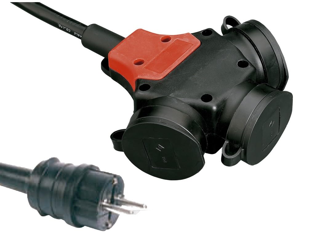 Adaptador múltiple de Goma con Cable de 10 Metros y Tres Salidas de 2,5 mm, Ideal para conectar múltiples Dispositivos eléctricos.