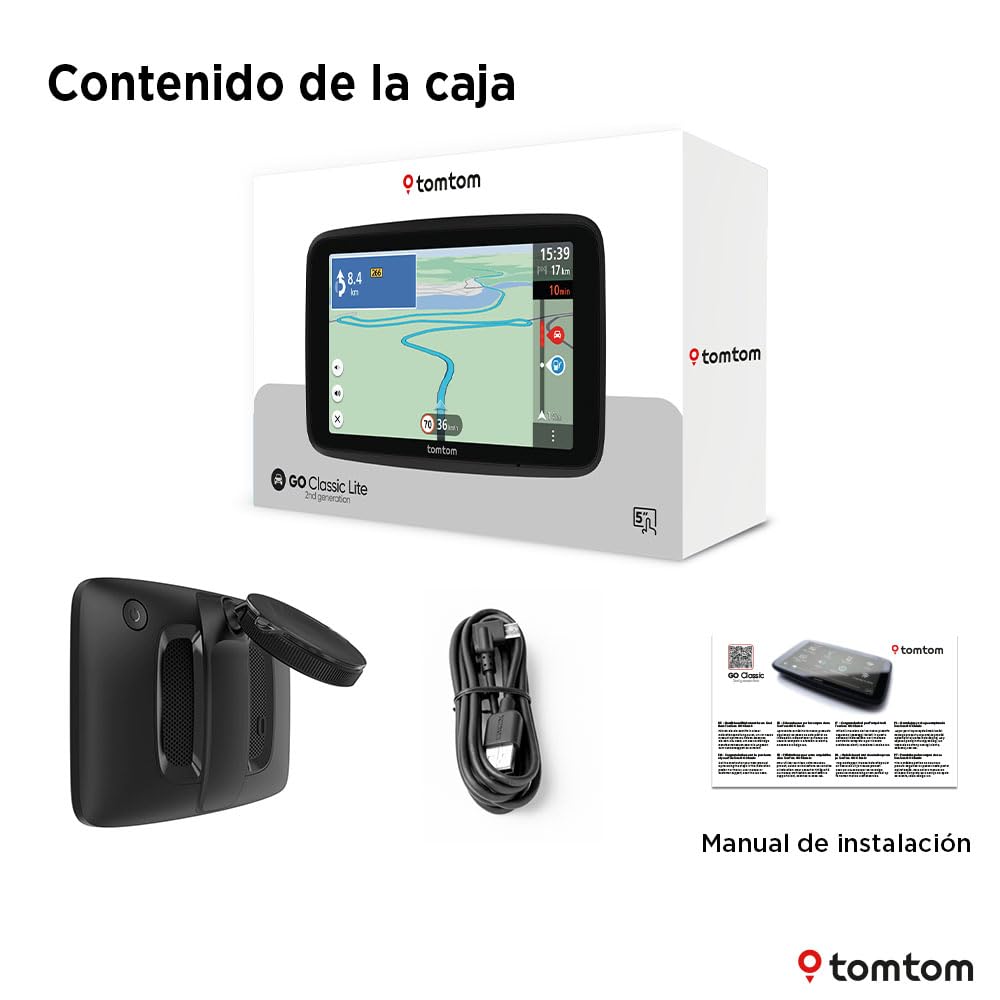 TomTom GPS Coche GO Classic Lite (5", información de tráfico y Alerta de radares, actualizaciones de mapas de Europa Mediante Wi-Fi y Soporte Reversible Integrado)