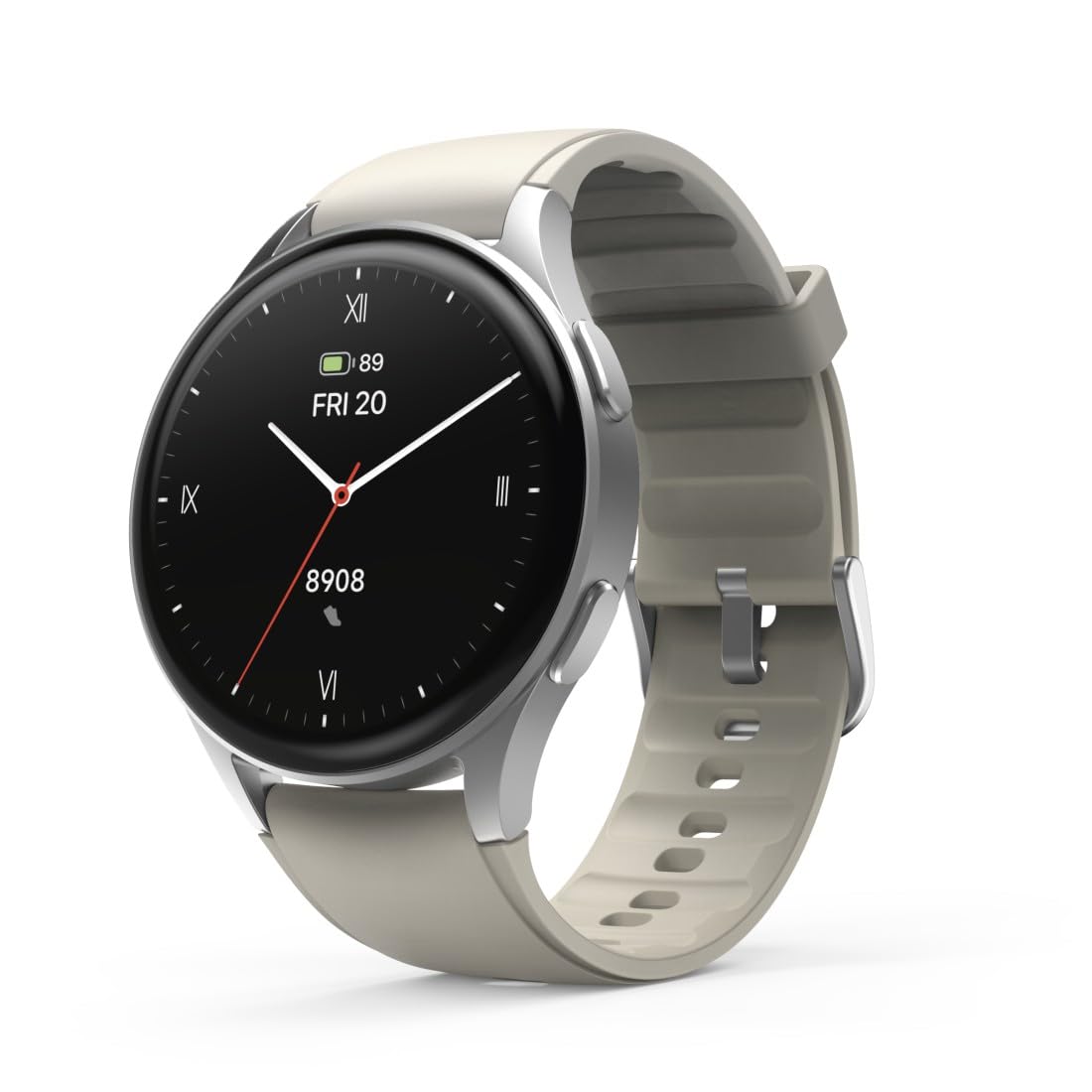 HAMA | Smartwatch 8900 (Reloj Inteligente, con GPS, Pantalla Tactil Amoled, Reloj Deportivo, Permite Hacer Llamadas en Manos Libres) Color Plata y Beige.