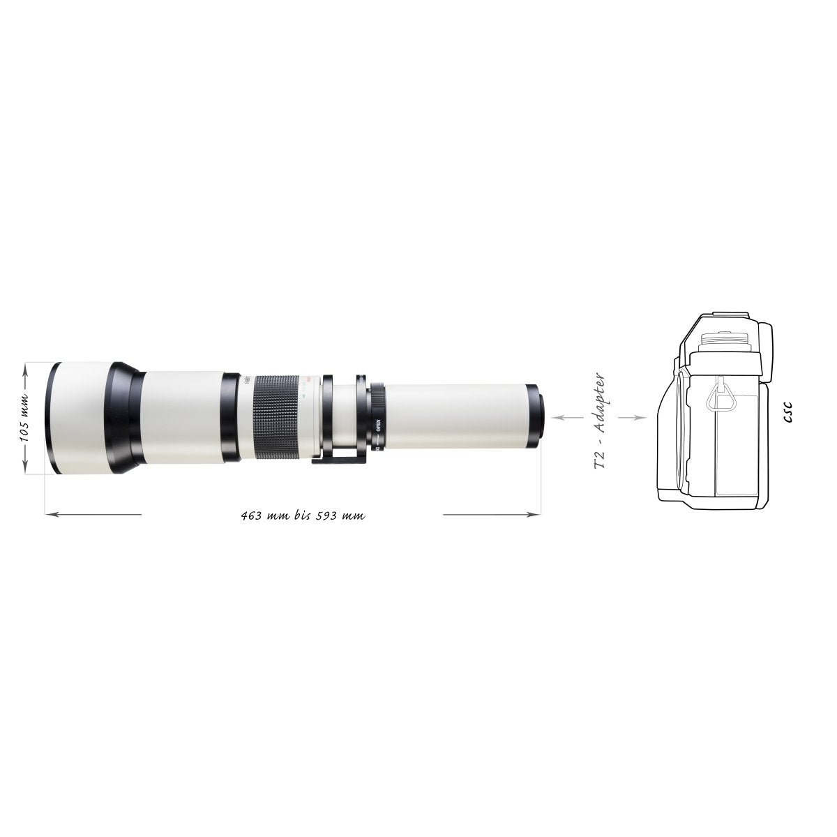 Walimex 650-1300 mm f/16 - Objetivo para cámara réflex (Distancia Focal 650-1300 mm, Apertura f/16, diámetro 95 mm), Color Negro y Blanco