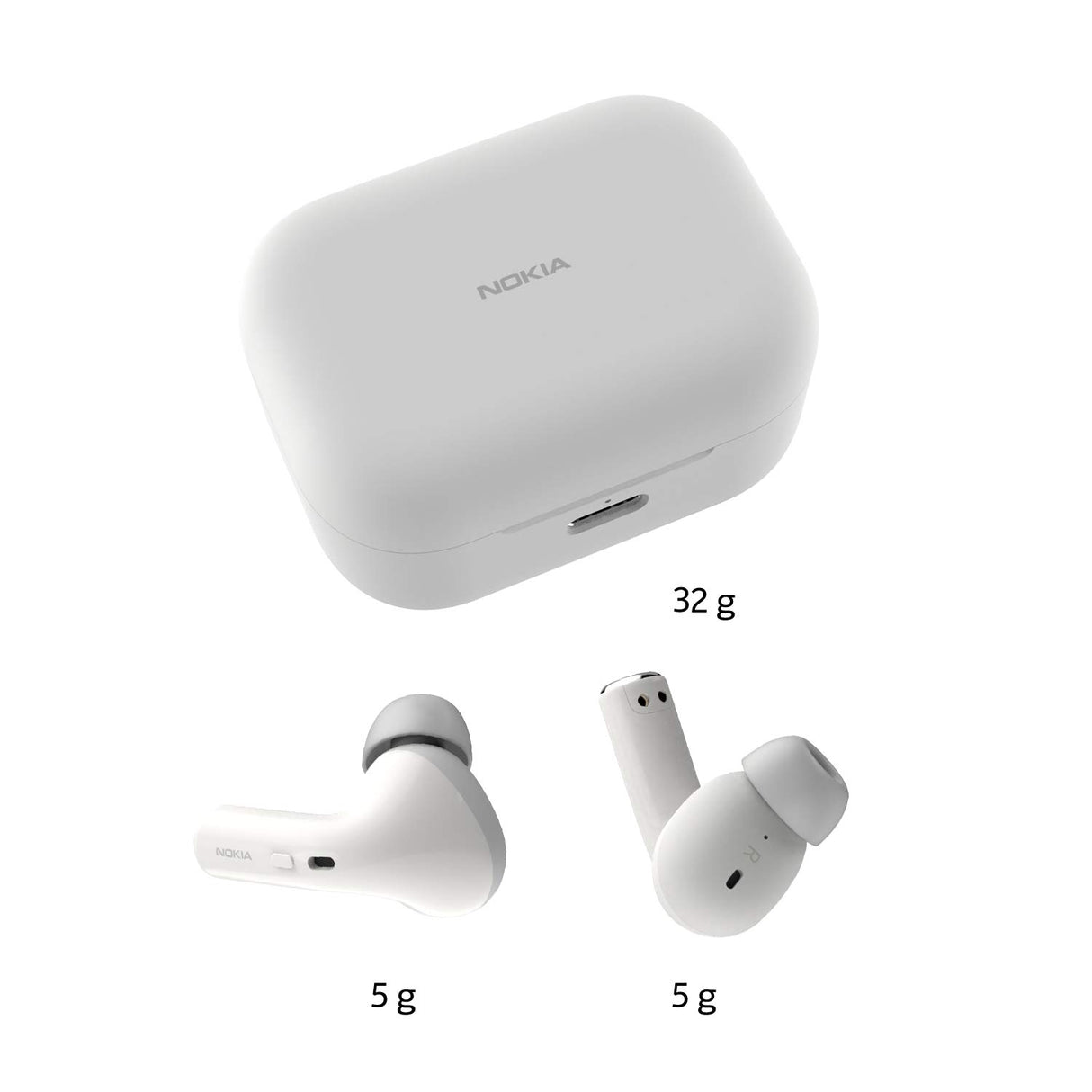Nokia Essential True Wireless - Auriculares y Estuche portátil de Carga (IPX5 de Resistencia al Agua, reducción del Ruido, micrófono Dual y Modo Ambiente) Blanco