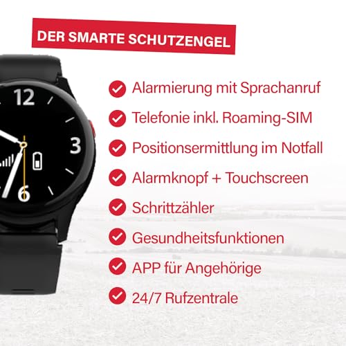 James R8 - Reloj de Emergencia y Seguridad para Personas Mayores, detección de caídas, botón de Llamada de Emergencia y localización GPS, Funciones de Salud, por Ejemplo, Pulso, aplicación Familiar +