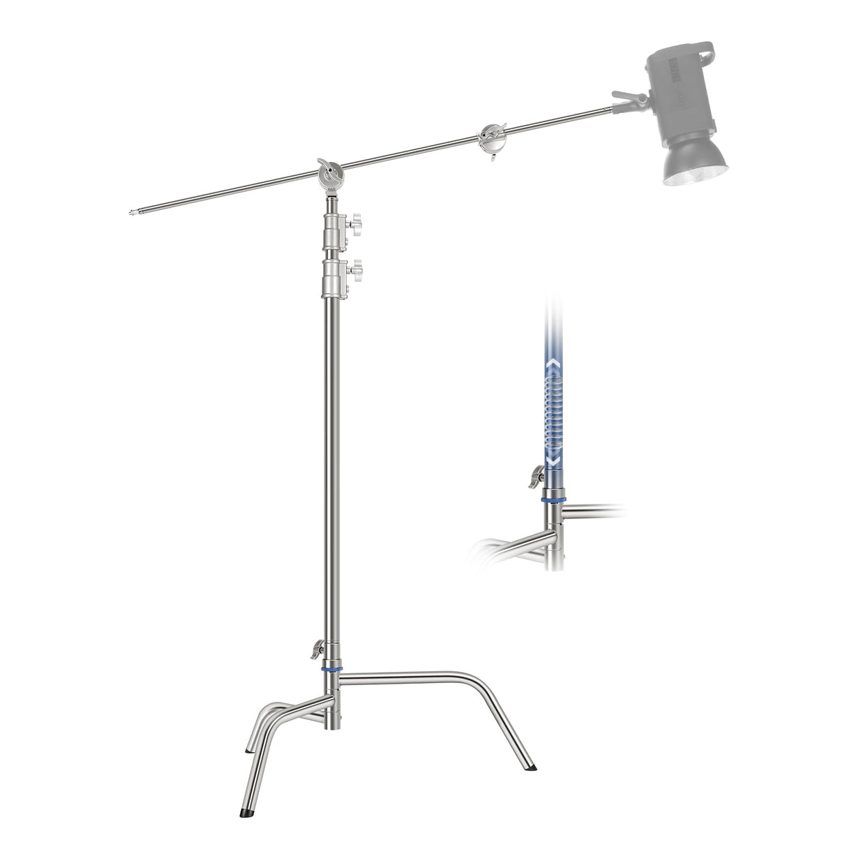 NEEWER Soporte C de Acero Inoxidable de 3,2m con Brazo de Pértigaa, Varilla Central más Gruesa, Carga Máxima 20kg, Fotografía Luz Soporte con Brazo de 1,27m para Monolight Softbox, SC320Q