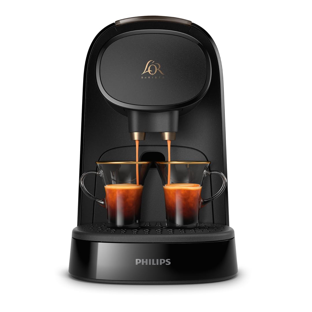 Cafetera de Cápsulas L'OR Barista – Doble Shot, Reconocimiento Dual de Cápsulas, 19 Bares, Nespresso, Bandeja de Goteo Ajustable, Tamaños de Café Personalizables LM8012/66, 1,1 l