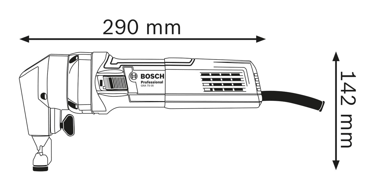 Bosch Professional GNA 75-16 - Punzonadora eléctrica (2600 cpm, corte en acero 1,6 mm, en caja)