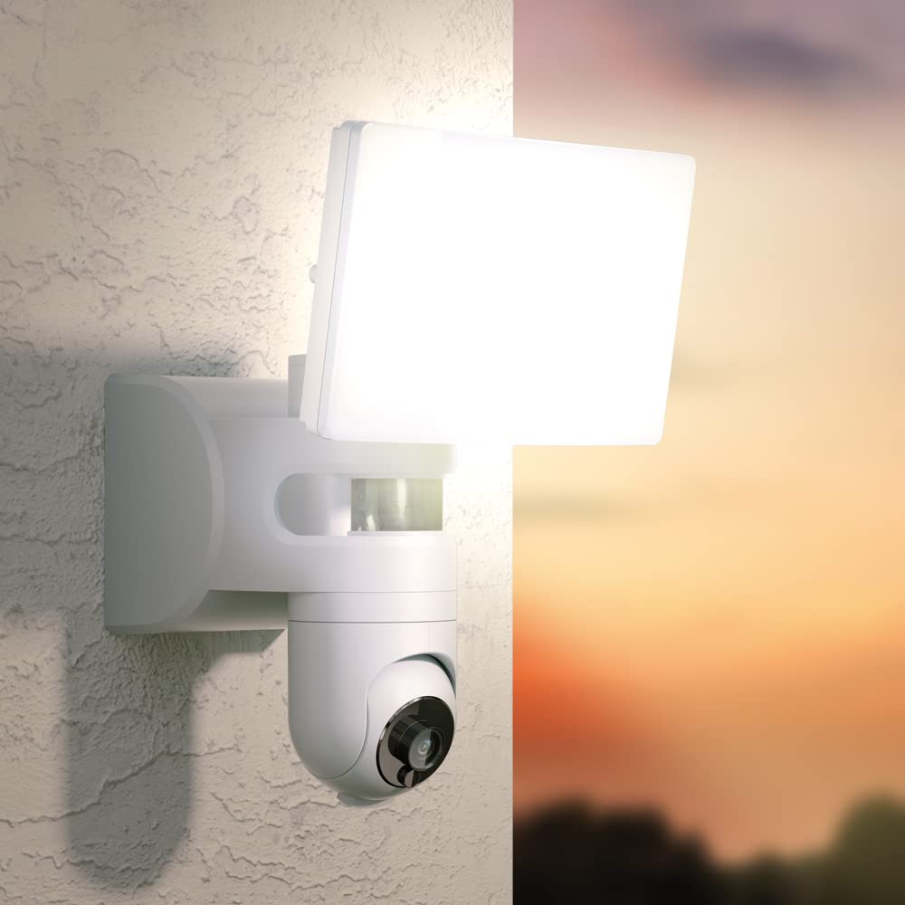 KOZII, Proyector de Pared Conectado con cámara integrada, Detector de Movimiento, 2200 lúmenes, Blanco frío, Ideal para Seguridad Exterior, fácil de Instalar, Compatible con Aplicaciones Smart Home