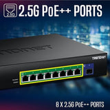 TRENDnet, TPE-BG5091, conmutador PoE++ de 9 Puertos GAN de 2,5 G con Puerto SFP+ de 10 G (480 W), 8 Puertos PoE++ de 2,5 G, 1 Puerto SFP+ de 10 G, 480 W, 60 Gbps