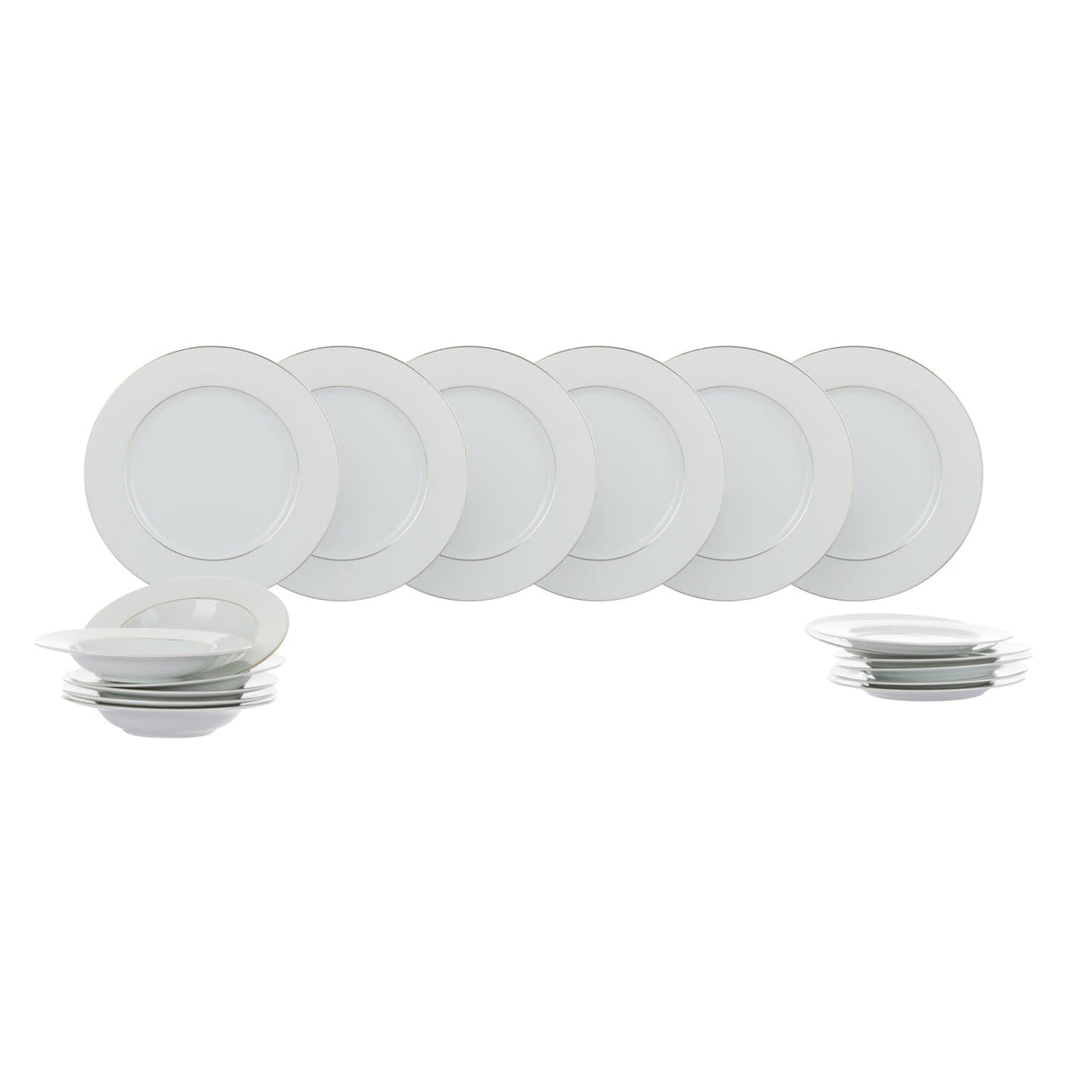 Juego de manteles individuales de porcelana con rayas doradas de 18 piezas