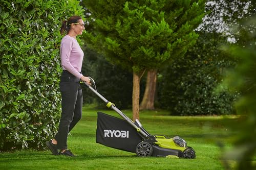 RYOBI Recortadora sin Hilos sin Hilos 18 V One+ RY18LMX40C-0 - Ancho Ø40 cm, Bandeja semirrígida 50 L, Ajuste centralizado, Mango Plegable - Batería no incluida