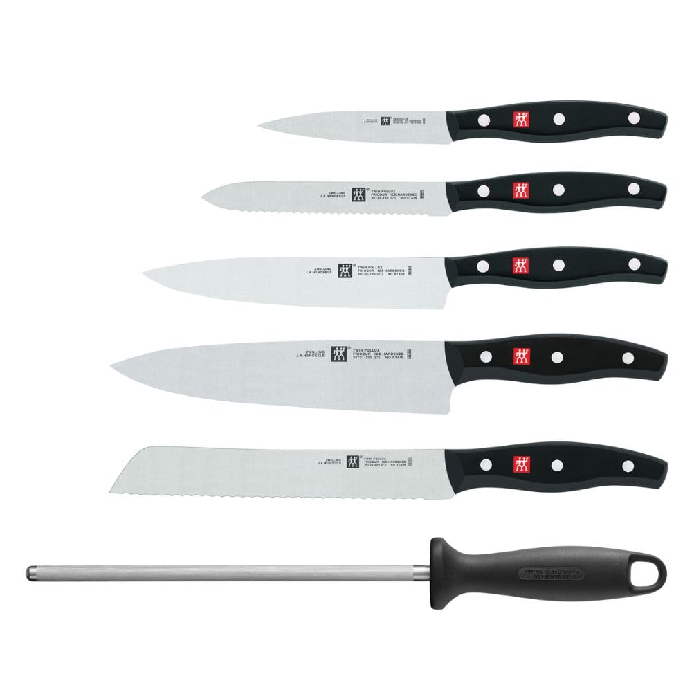 ZWILLING Bloque de cuchillos, 7 piezas, Bloque de bambú, Cuchillos con mango especial de acero inoxidable/plástico, Twin Pollux