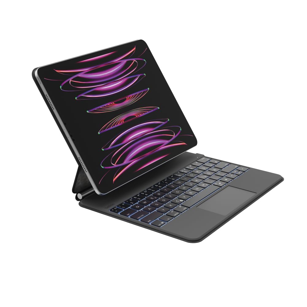 Belkin Teclado Bluetooth Pro con Funda y Soporte magnético, Teclado para iPad, Control Multi-gestor, Soporte magnético para lápiz de Apple, QWERTZ, Teclas Multimedia para iPad Air M2 de 13 Pulgadas y