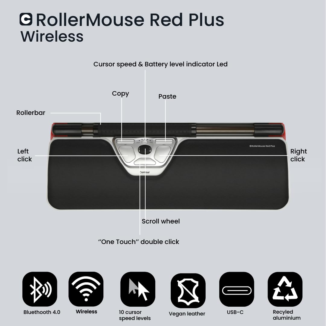 Contour RollerMouse Red Plus + Teclado Balance PN, Inalámbrico