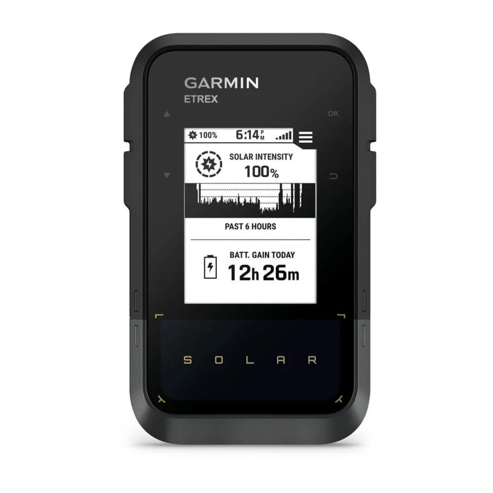 Garmin eTrex Solar, GPS de Mano con Carga Solar, Pantalla 2,2'', Diseño Robusto, Brujula Digital, GPS Multibanda y duración ilimitada de la batería