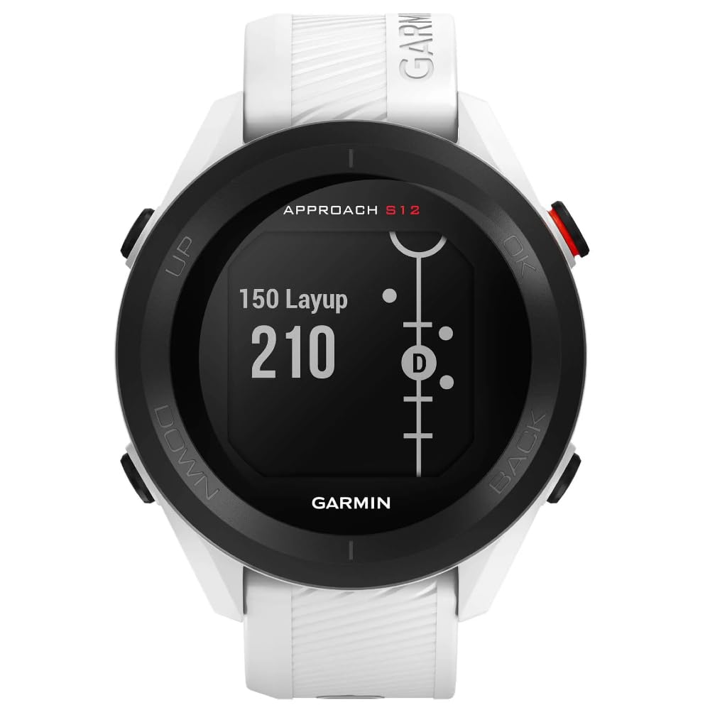 Garmin Approach S12, Reloj para Golf, campos mundiales preinstalados, Bluetooth y resistente al agua, Blanco