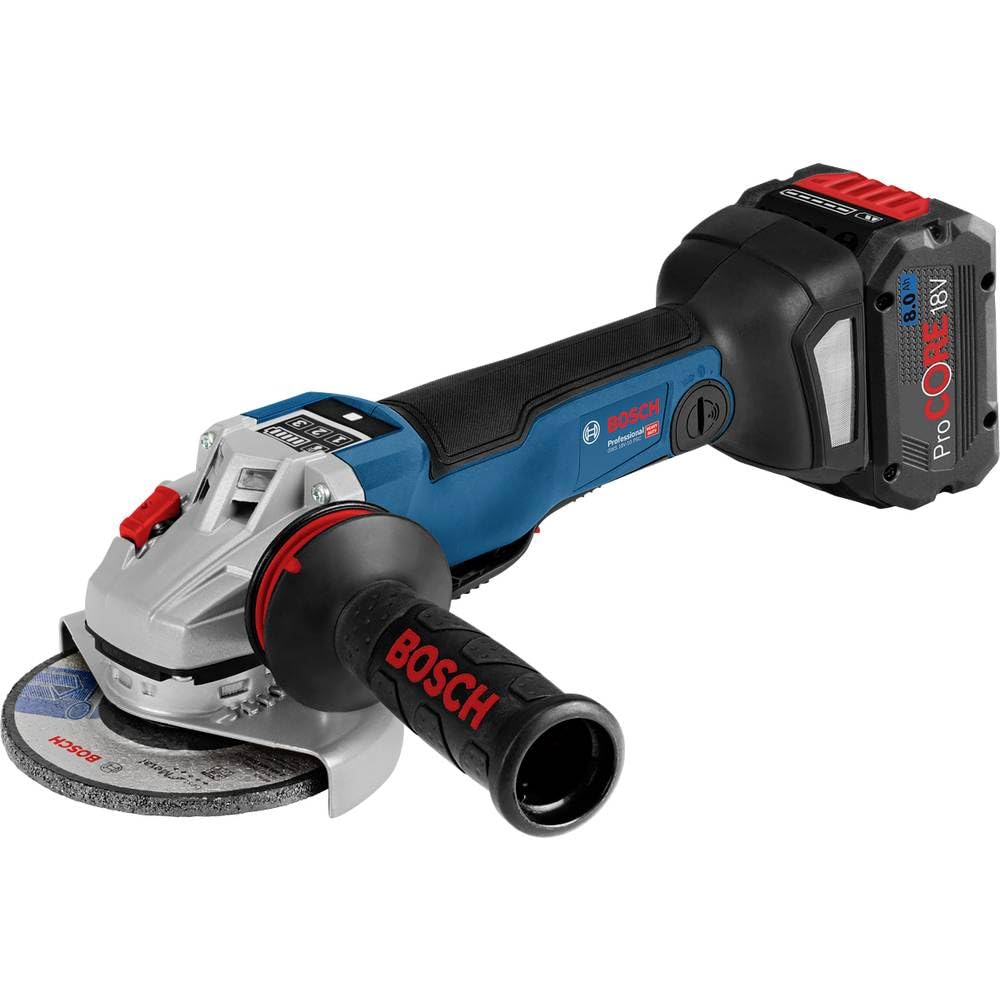 Bosch Professional 18V System GWS 18V-10 PSC - Amoladora angular a batería (Brushless, Ø 125 mm, vel. regulable 4500 - 9000 rpm, Connectivity, hombre muerto, 2 baterías ProCORE 5.5Ah, en L-BOXX)