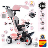 Smoby Triciclo Baby Driver Confort Rosa 3 en 1 Progresivo para Niños a Partir de 10 Meses, con Parasol Anti-UV, Volante con Claxon y Ruedas Silenciosas (7600741504)