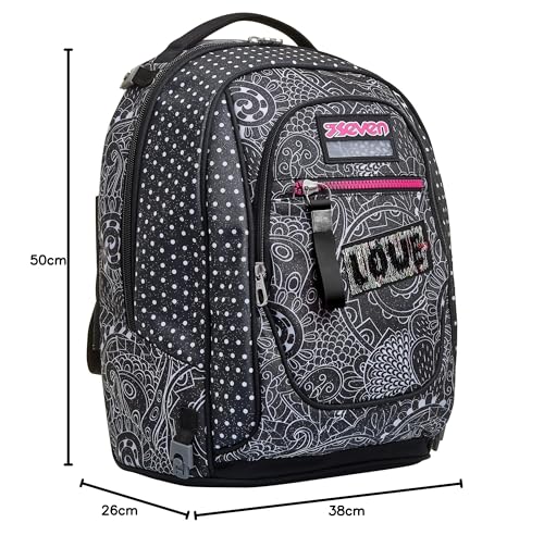 Seven Yub Mochila con Ruedas TROLLEY NEW TECH YANTRY GIRL, Negro - Mochila 3 en 1, Mochila Escolar con Carro - Bolso Escolar Niños, Niñas, Adolescentes - Bolsillo Frontal con organizador
