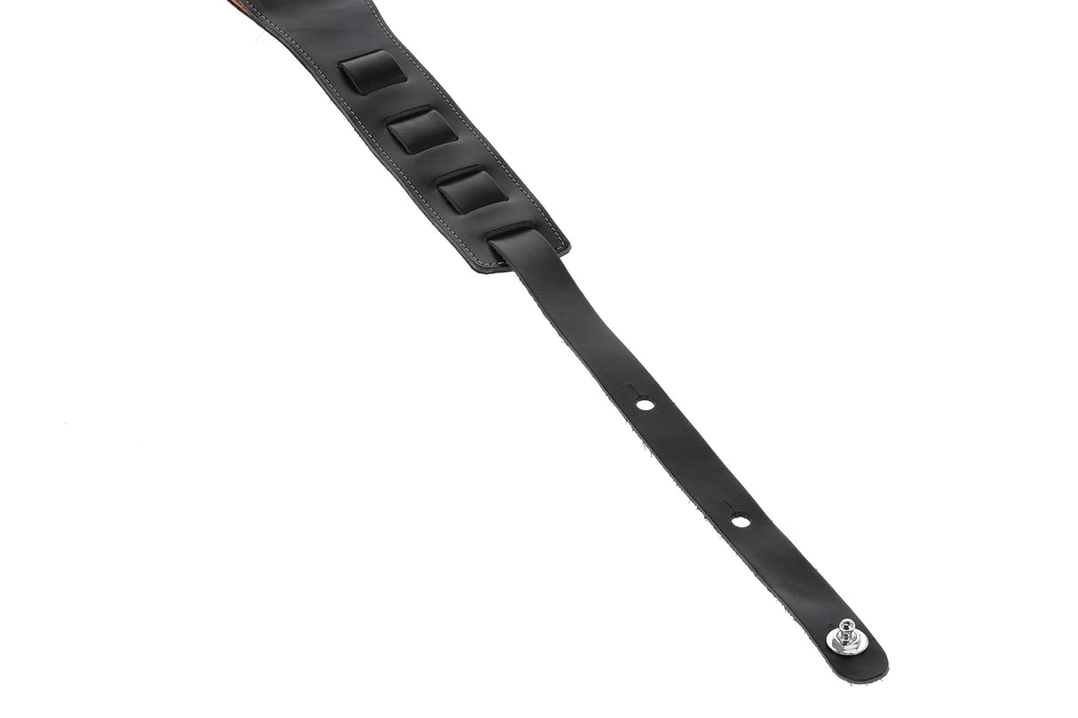GEWA Correa para guitarra serie Prestige, cuero auténtico, ancho 85 mm, longitud 103-139 cm, cierres de seguridad: cromados, arena seca/negro, marrón medio/negro