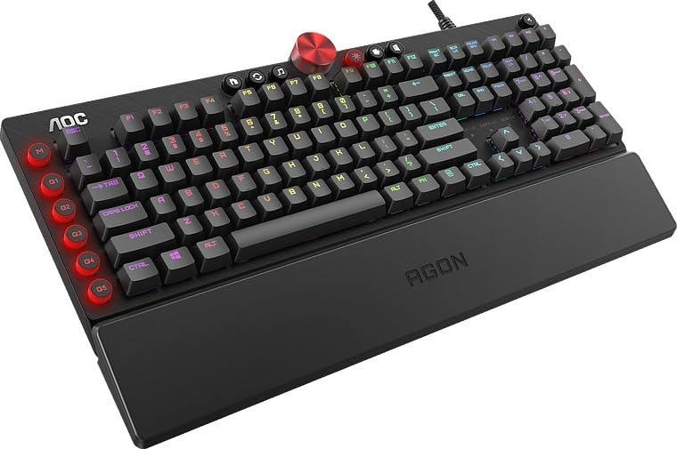 AOC AGON AKG700 Teclado de gaming - Teclado para PC con distribución en alemán e interruptores Cherry MX Red, Anti-Ghosting, N-Key Rollover y software programable AOC G-Tools, negro