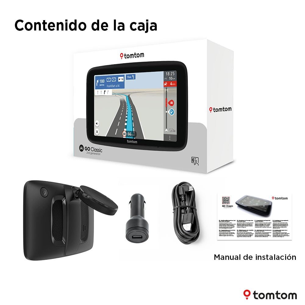 TomTom GPS Coche GO Classic 2nd (6", información de tráfico y Alerta de radares, actualizacion de mapas de Europa Mediante Wi-Fi, indicación de carriles en Movimiento y Soporte Reversible Integrado)