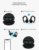 DCU TECNOLOGIC | Auriculares Bluetooth 5.0 Sport IPX-6| con Soporte Ergonómico en Silicona |Touch Control | A Prueba de Sudor y Agua | Compatible con Android y iOS | 10m Rango de transmisión | Negro