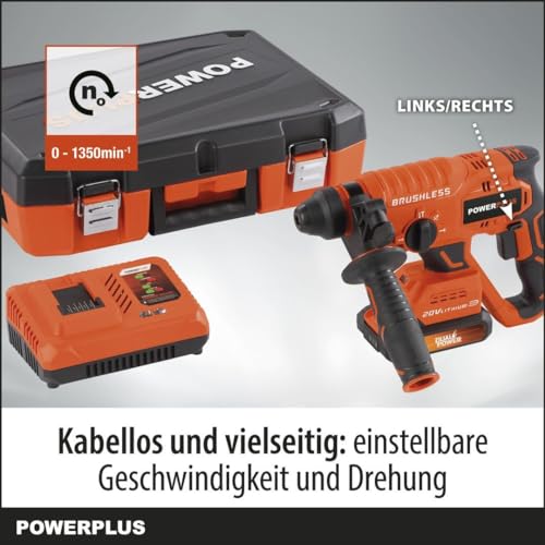 Hammer de Broma inalmbrica 40V 5J SDS -Plus sin escobillas + 5 Accesorios - Dual Power PowDP15680 - Entregado sin batera o Cargador