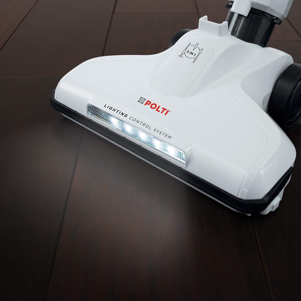 Polti Forzaspira Light and Clean, Escoba Eléctrica con Cable, Sin Bolsa, Tecnología Ciclónica, Filtro HEPA, Cepillo con Luces, Parking Vertical, Blanco y Gris