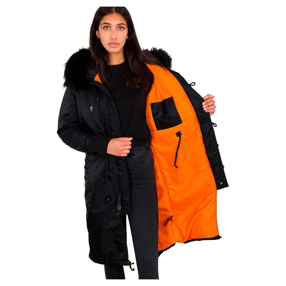 ALPHA INDUSTRIES Long Fishtail Chaqueta, Negro (Black-03), M para Mujer