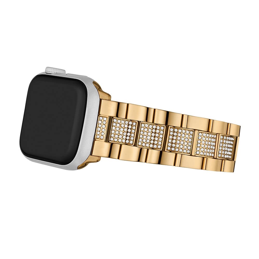 Michael Kors Correa de acero inoxidable o acetato para mujer, compatible con Apple Watch de 38 mm/40 mm/41 mm, Tono dorado y marrón