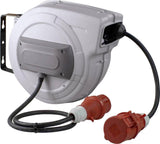 as - Schwabe CEE Carrete de cable retráctil automático 15 m H07RN-F 5G2,5-400V/16A/5 polo - Enrollador de manguera - 180° Giratorio - 1 m de cable de conexión - desmontable - para exterior, 12649