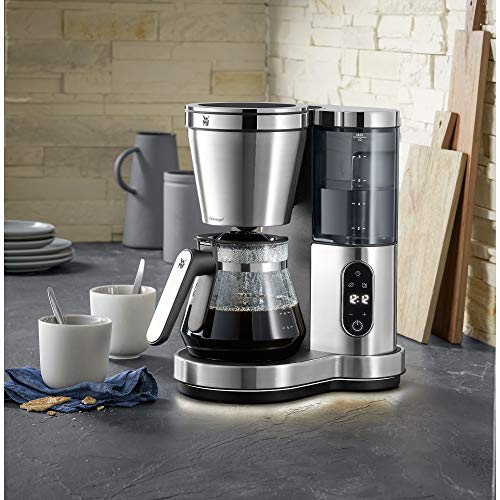 WMF Lumero Cafetera de filtro con jarra de cristal, café de filtro, 10 tazas, función temporizador, placa calentadora, cafetera con depósito de agua extraíble, apagado automático, 1000 W
