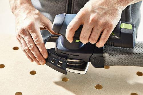 Festool Lijadora delta inalámbrica DTSC 400 3,0 I-Set (con baterías BP 18 Li 3,0, cargador rápido, adaptador de red (incluye cable de alimentación Plug IT), zapata, protector, bolsa de recogida de