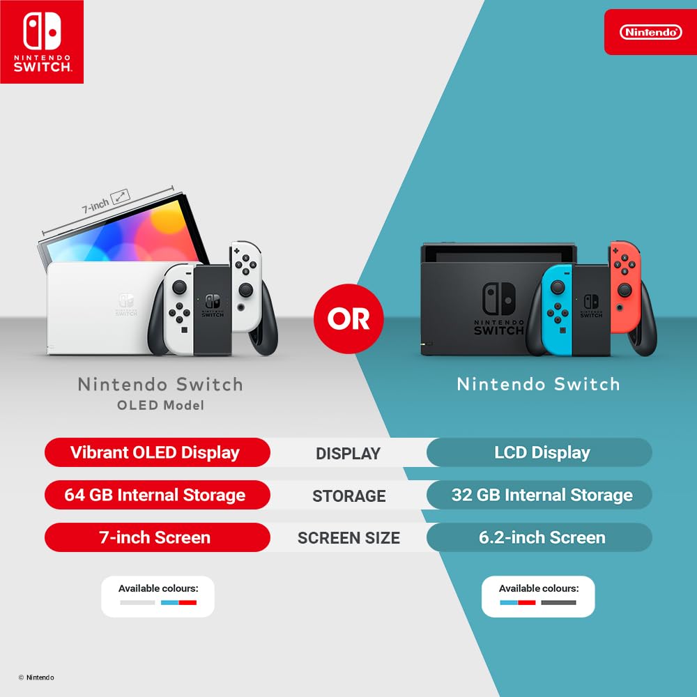 Nintendo Switch Console - OLED Model - Neon Blue/Neon Red (UK) (Switch)