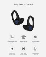 DCU TECNOLOGIC | Auriculares Bluetooth 5.0 Sport IPX-6| con Soporte Ergonómico en Silicona |Touch Control | A Prueba de Sudor y Agua | Compatible con Android y iOS | 10m Rango de transmisión | Negro