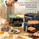 Cosori Turbo Tower Pro Freidora de Aire 10.8L 2630W, Revestimiento Cerámico y Doble Cesta, Tecnología Avanzada con Motor DC y Dual Blaze, Ahorro de Energía y Más Rápida, 7 Funciones, Ahorra de Espacio