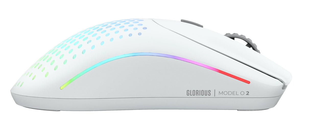 Glorious Gaming Model O 2 Wireless Ratón gaming inalámbrico - Híbrido 2,4 GHz y Bluetooth, 68g superligero, gran batería, sensor PPP 26K, RGB, ambidiestro, 6 botones, deslizadores de PTFE - Blanco