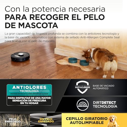 Shark PowerDetect Robot Aspirador, Vaciado automático, navegación 3D y LiDAR, Base antialérgenos, tecnología NeverStuck, para alfombras, Suelos y Pelo de Mascotas, WiFi/App, Negro, RV2820VEEU
