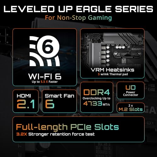 GIGABYTE B550 Eagle WIFI6 Placa Base - Procesadores AMD Ryzen Serie 5000 G, VRM de 10+3+1 Fases, hasta 3200 MHz DDR4, 1xPCIe 4.0 + 1xPCIe 3.0 M.2, LAN 1GbE, WiFi 6, USB 3.2 Gen 2