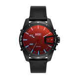 Diesel Reloj para hombre Caged, mecanismo de tres manecillas con fecha, caja de 46 mm de acero inoxidable negro con correa de piel, DZ1948