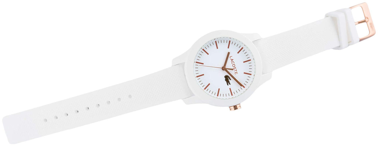 Lacoste Reloj Analógico de Cuarzo para Mujer Colección LACOSTE.12.12 con Correa de Silicona Blanca - 2000960