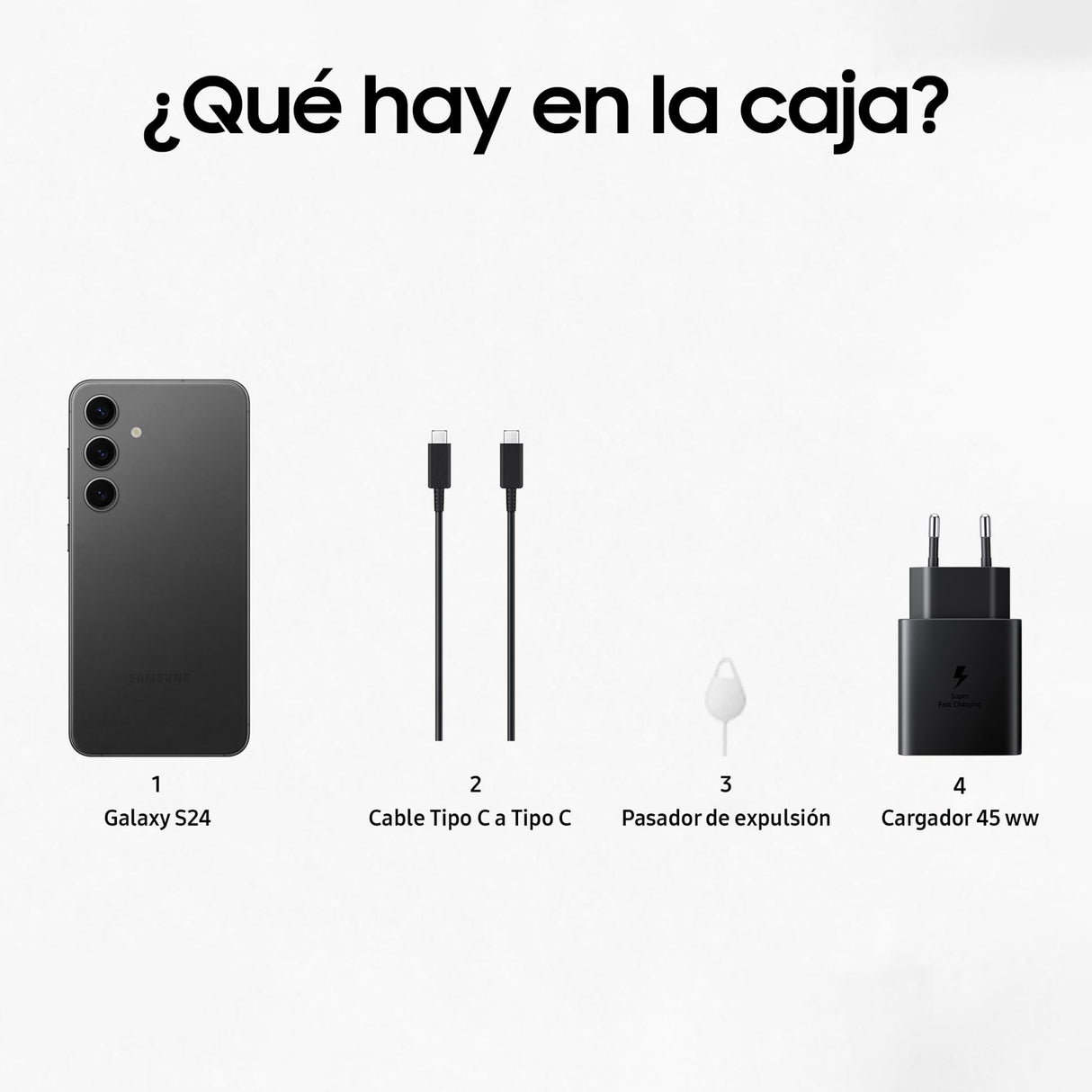 Samsung Galaxy S24 y Cargador 45W, Teléfono Móvil con IA, Smartphone Android, 8 GB RAM, 128 GB Almacenamiento, Cámara 50MP, Batería Larga Duración, Negro Onyx (Versión Española)