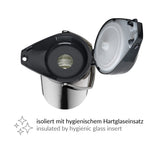 alfi GETRÄNKESPENDER 2,2 l, jarra con bomba de acero inoxidable pulido con inserción de vidrio duro, bomba integrada, mantiene el calor 12 horas y el frío 24 horas, 24 tazas, fondo 360°, para catering