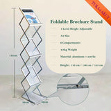 TUKA-i-AKUT A4 Expositor Plegable de Folletos, Aluminio/Acrílico Soporte de Suelo, Incluido Estuche de Transporte, para Literatura Folletos Revistas Catálogos, 6 Bolsillos Exhibición, TKD8430-A4-Sa