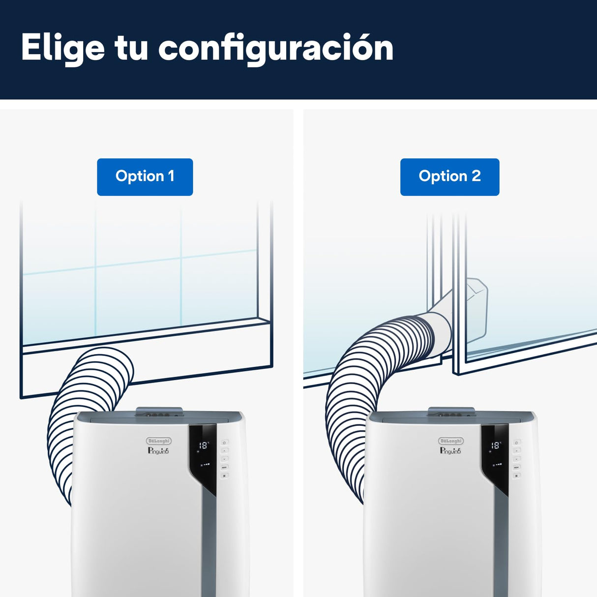 De'Longhi Pinguino PAC EX105+++, Aire Acondicionado Portátil con Tecnología EcoRealFeel, 10.000 BTU/h, 2,5kW, hasta 100m³, Función Deshumidificador y Ventilación, Clase A+++