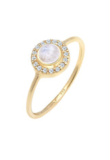 Elli Anillo Mujer Compromiso con Piedra Lunar y Diamante (0,08 ct) en Oro Amarillo 585