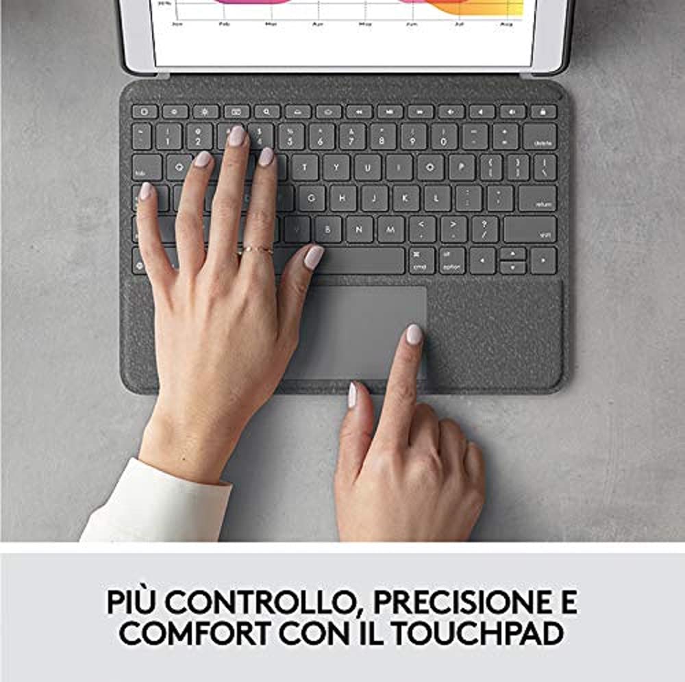 Logitech Combo Touch para iPad (7.ª, 8.ª y 9.ª generación) Funda con trackpad de precisión, Disposición QWERTY Italiano - Gris